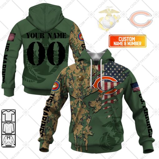 Personalized NFL Chicago Bears Marine Camo V1 | Hoodie, T Shirt, Zip Hoodie, Sweatshirt