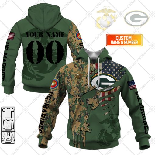 Personalized NFL Green Bay Packers Marine Camo V1 | Hoodie, T Shirt, Zip Hoodie, Sweatshirt