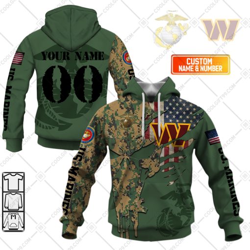 Personalized NFL Washington Commanders Marine Camo V1 | Hoodie, T Shirt, Zip Hoodie, Sweatshirt