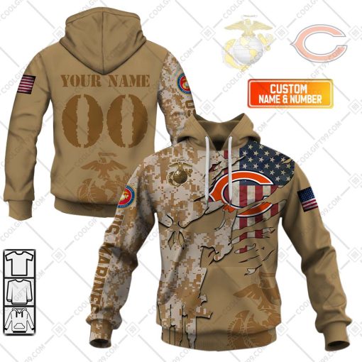 Personalized NFL Chicago Bears Marine Camo V2 | Hoodie, T Shirt, Zip Hoodie, Sweatshirt