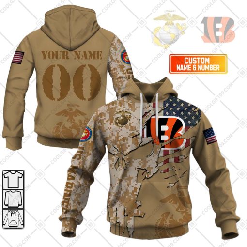 Personalized NFL Cincinnati Bengals Marine Camo V2 | Hoodie, T Shirt, Zip Hoodie, Sweatshirt