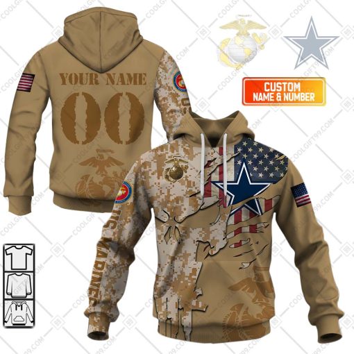 Personalized NFL Dallas Cowboys Marine Camo V2 | Hoodie, T Shirt, Zip Hoodie, Sweatshirt