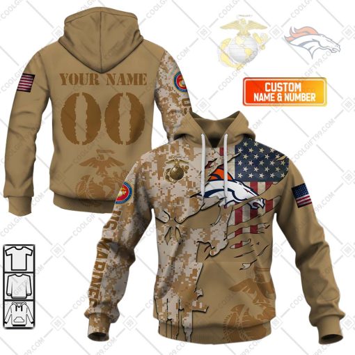 Personalized NFL Denver Broncos Marine Camo V2 | Hoodie, T Shirt, Zip Hoodie, Sweatshirt