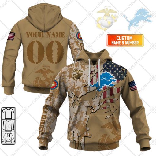 Personalized NFL Detroit Lions Marine Camo V2 | Hoodie, T Shirt, Zip Hoodie, Sweatshirt