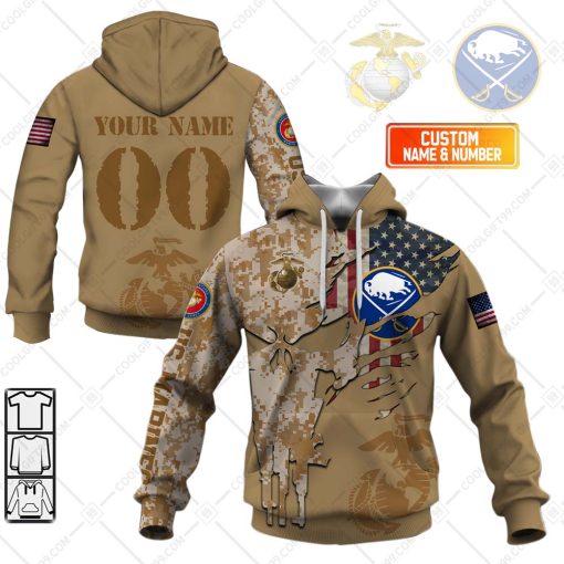 Personalized NHL Buffalo Sabres Marine Corps Camo V2 | Hoodie, T Shirt, Zip Hoodie, Sweatshirt