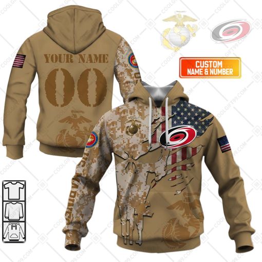 Personalized NHL Carolina Hurricanes Marine Corps Camo V2 | Hoodie, T Shirt, Zip Hoodie, Sweatshirt