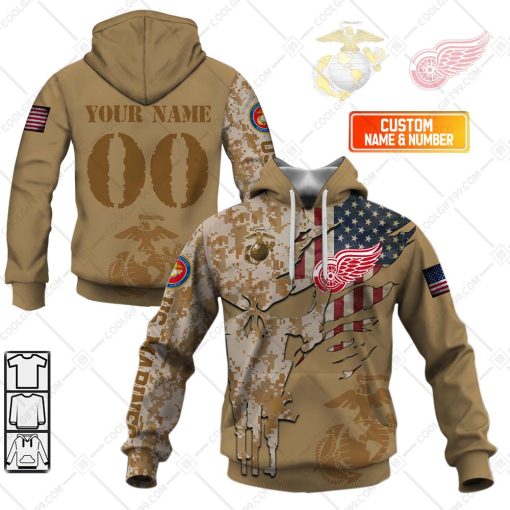 Personalized NHL Detroit Red Wings Marine Corps Camo V2 | Hoodie, T Shirt, Zip Hoodie, Sweatshirt