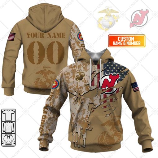 Personalized NHL New Jersey Devils Marine Corps Camo V2 | Hoodie, T Shirt, Zip Hoodie, Sweatshirt