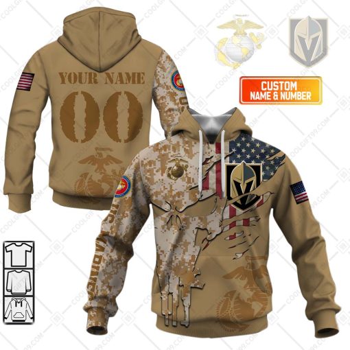 Personalized NHL Vegas Golden Knights Marine Corps Camo V2 | Hoodie, T Shirt, Zip Hoodie, Sweatshirt